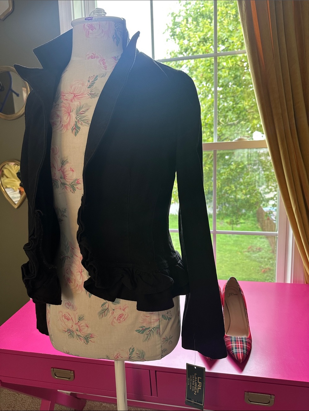 Lauren Ralph Lauren Black Ruffle-Trim Blazer